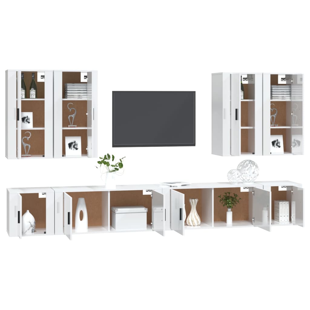 Set Mobili Porta TV 8pz Bianco Lucido in Legno Multistrato 3188704