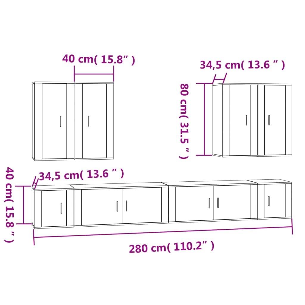 Set Mobili Porta TV 8pz Bianco Lucido in Legno Multistrato 3188704