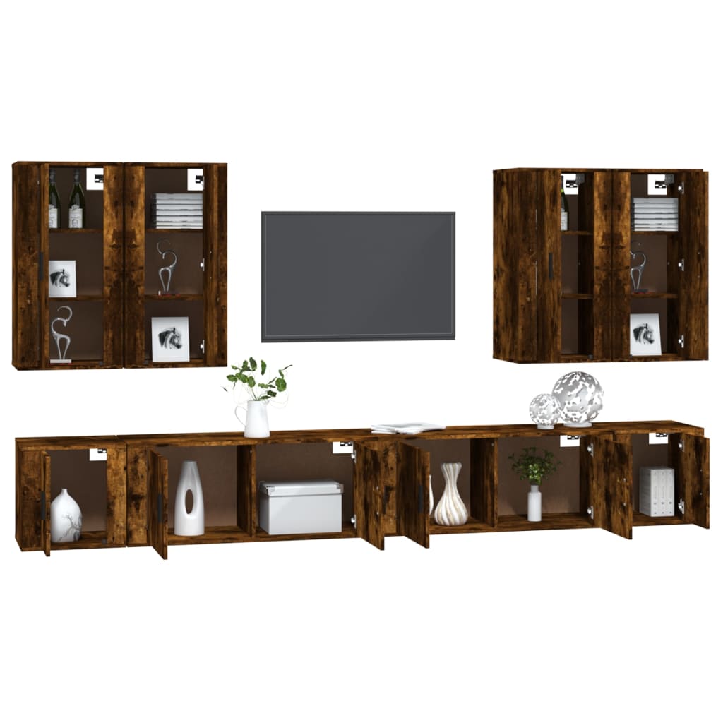 Set Mobili Porta TV 8 pz Rovere Fumo in Legno Multistratocod mxl 124761