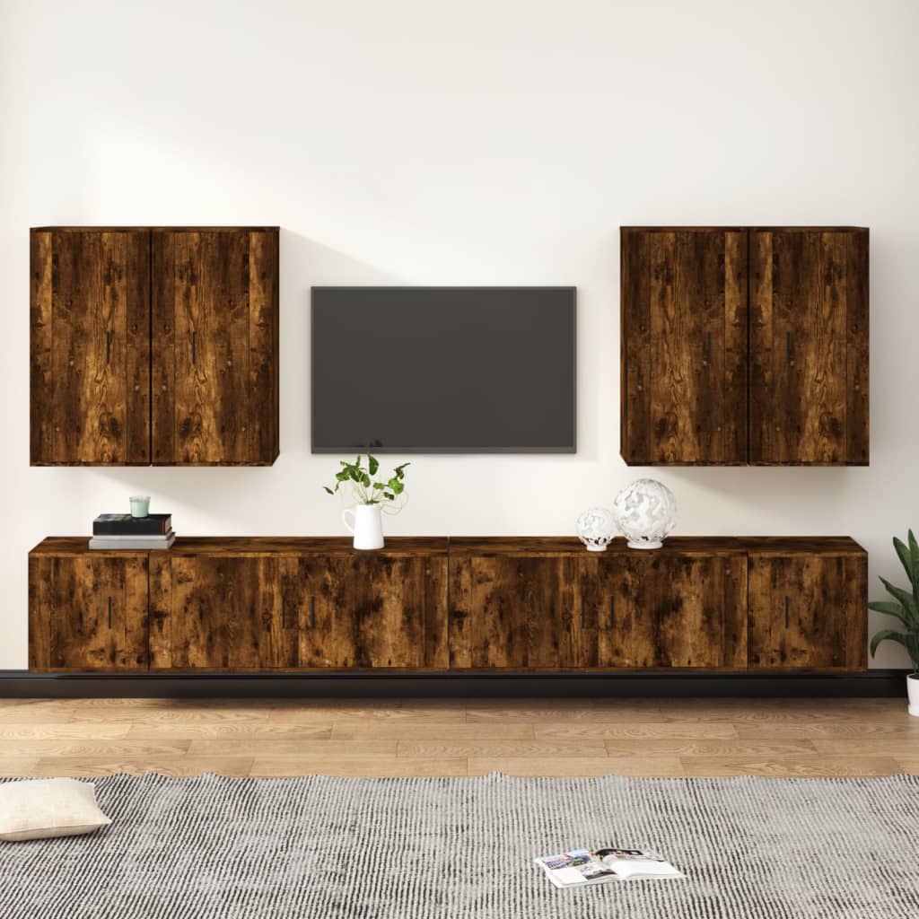 Set Mobili Porta TV 8 pz Rovere Fumo in Legno Multistratocod mxl 124761