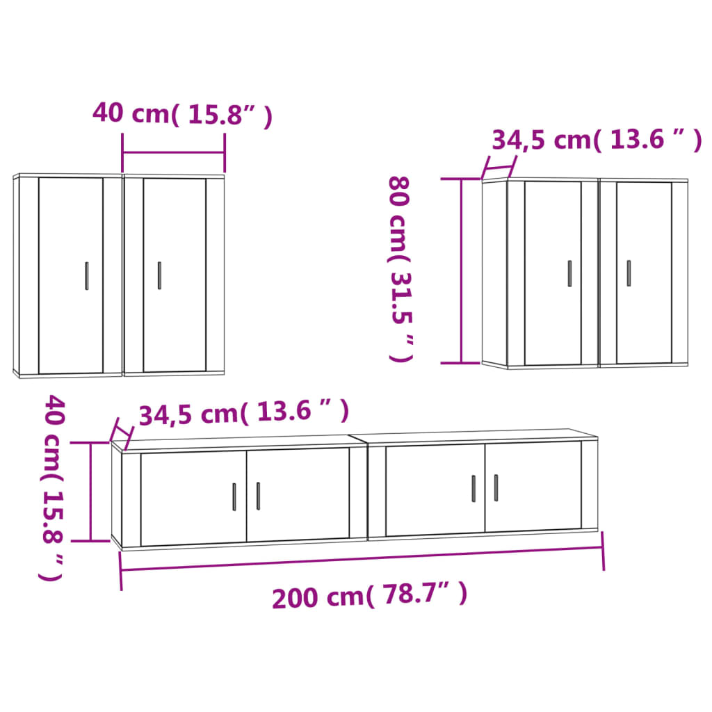 Set di Mobili Porta TV 6 pz Bianco in Legno Multistrato 3188710