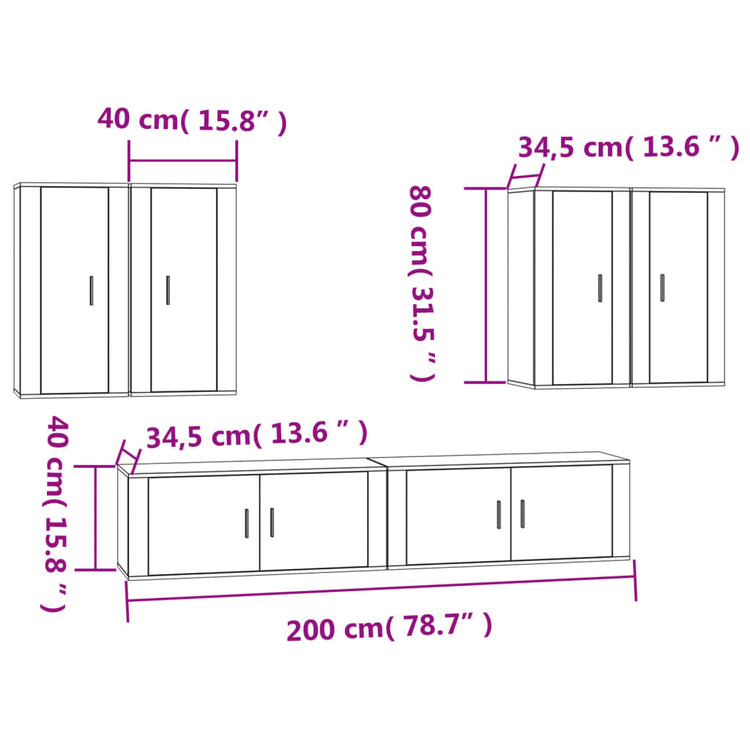 Set di Mobili Porta TV 6 pz Bianco in Legno Multistrato 3188710