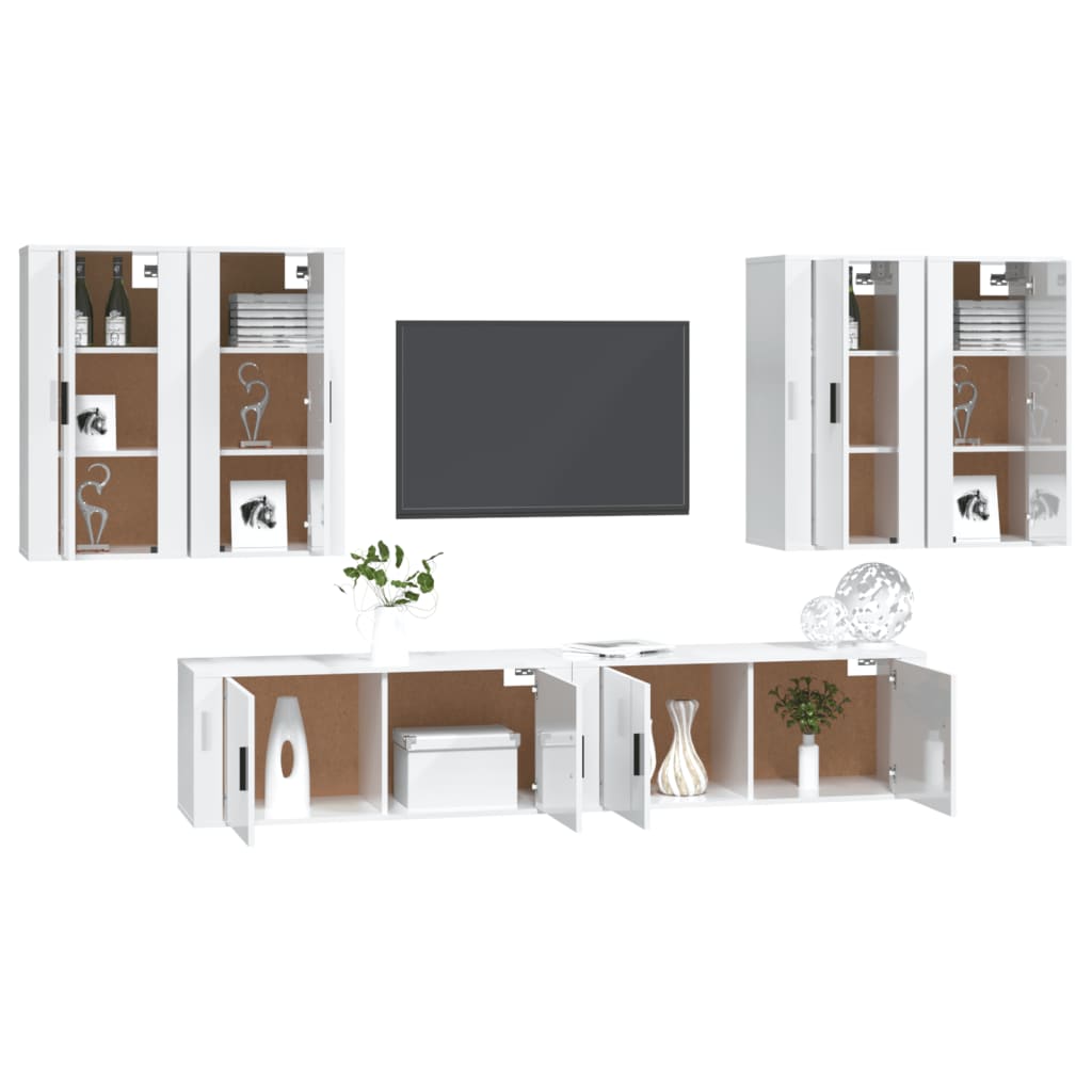 Set di Mobili Porta TV 6 pz Bianco Lucido in Legno Multistrato 3188712