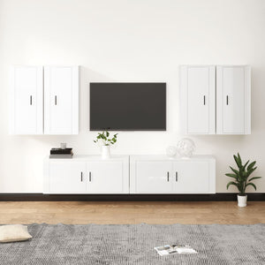 Set di Mobili Porta TV 6 pz Bianco Lucido in Legno Multistrato 3188712