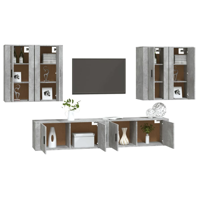 Set di Mobili Porta TV 6 pz Grigio Cemento in Legno Multistratocod mxl 101171