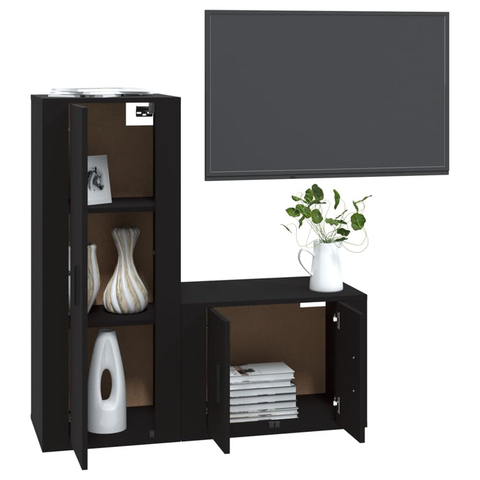 Set Mobili Porta TV 2 pz Nero in Legno Multistrato 3188719