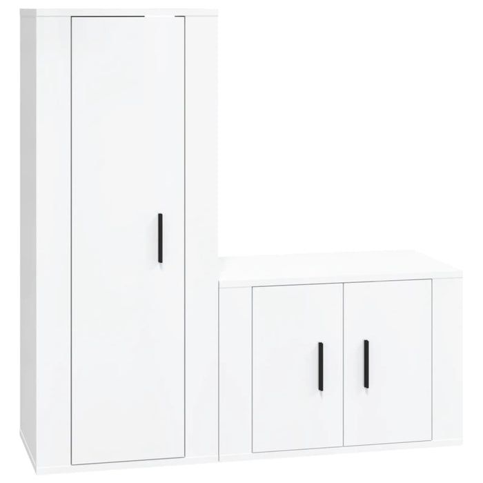 Set di Mobili Porta TV 2 pz Bianco Lucido in Legno Multistrato 3188720