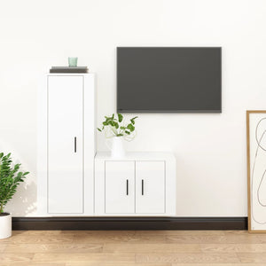 Set di Mobili Porta TV 2 pz Bianco Lucido in Legno Multistrato 3188720