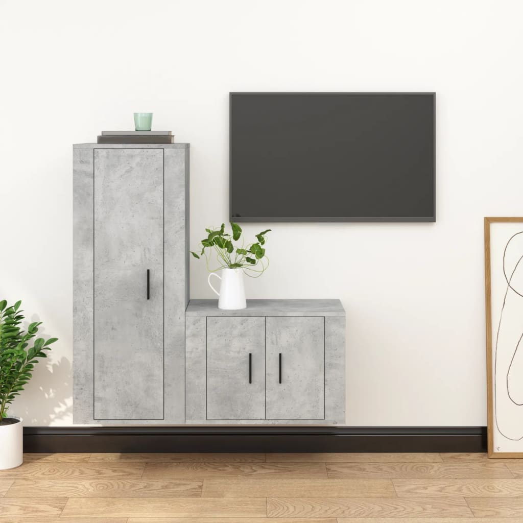 Set di Mobili Porta TV 2 pz Grigio Cemento in Legno Multistrato 3188722