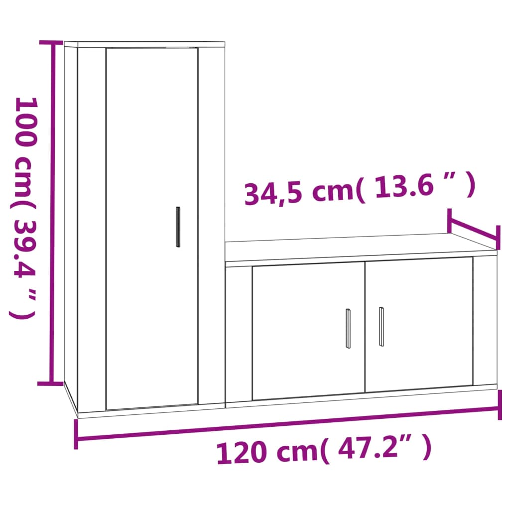 Set di Mobili Porta TV 2 pz Bianco in Legno Multistrato 3188726