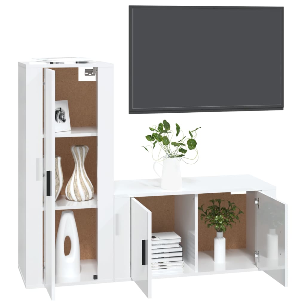 Set di Mobili Porta TV 2 pz Bianco Lucido in Legno Multistrato 3188728