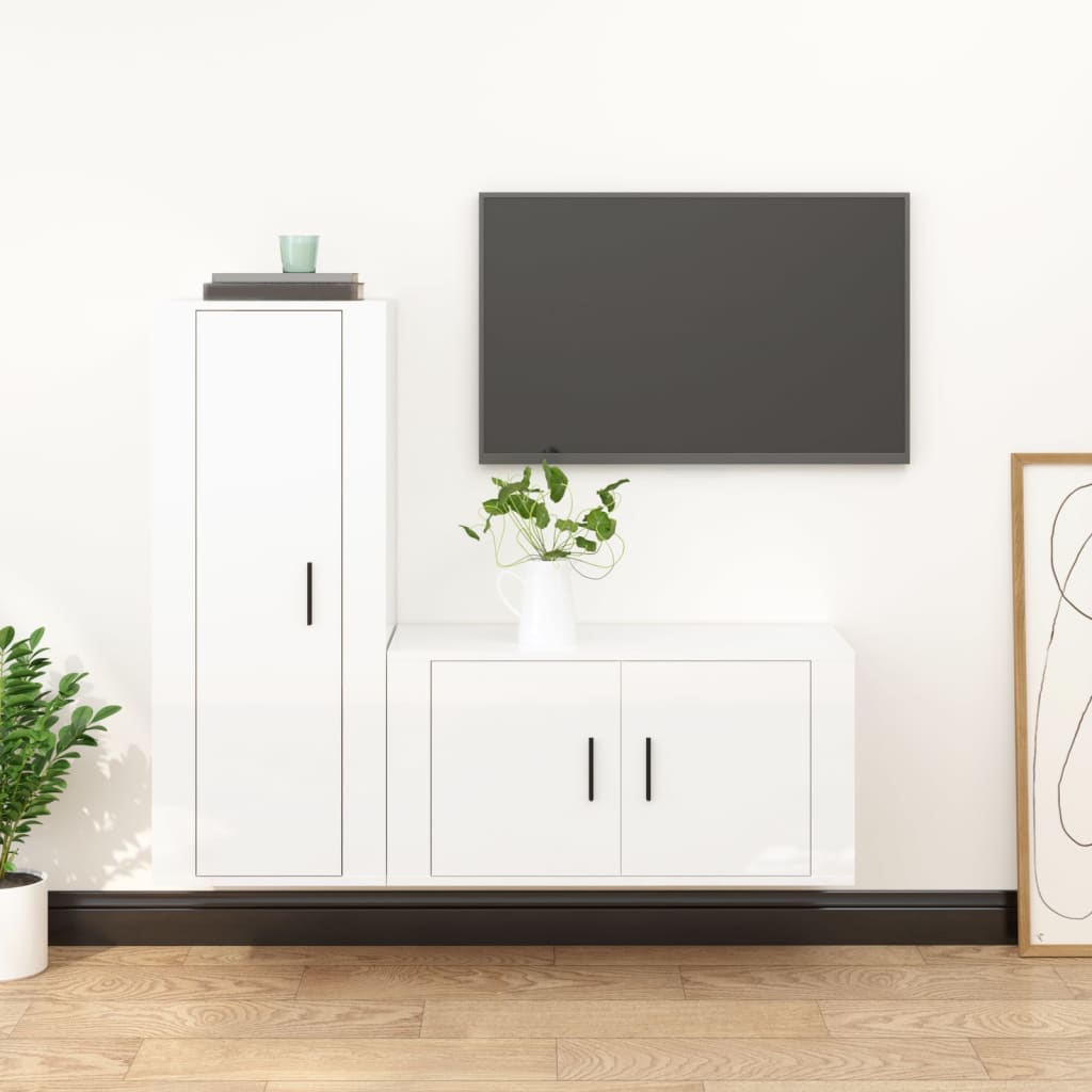 Set di Mobili Porta TV 2 pz Bianco Lucido in Legno Multistrato 3188728