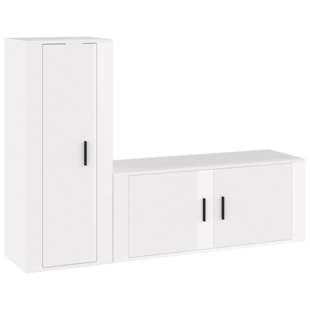 Set di Mobili Porta TV 2 pz Bianco Lucido in Legno Multistrato 3188736