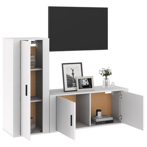 Set di Mobili Porta TV 2 pz Bianco Lucido in Legno Multistrato 3188736