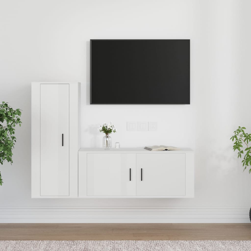 Set di Mobili Porta TV 2 pz Bianco Lucido in Legno Multistrato 3188736