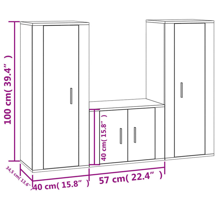 Set Mobili Porta TV 3 pz Bianco in Legno Multistrato 3188742