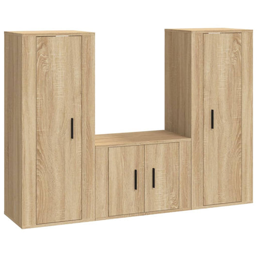 Set di Mobili Porta TV 3 pz Rovere Sonoma in Legno Multistrato 3188745