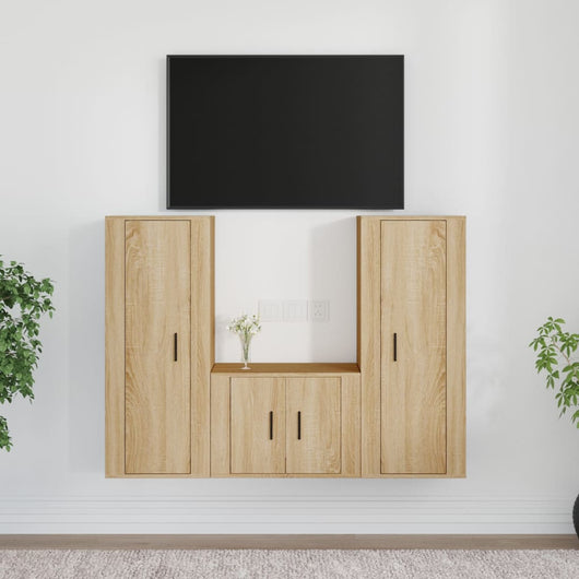 Set di Mobili Porta TV 3 pz Rovere Sonoma in Legno Multistrato 3188745