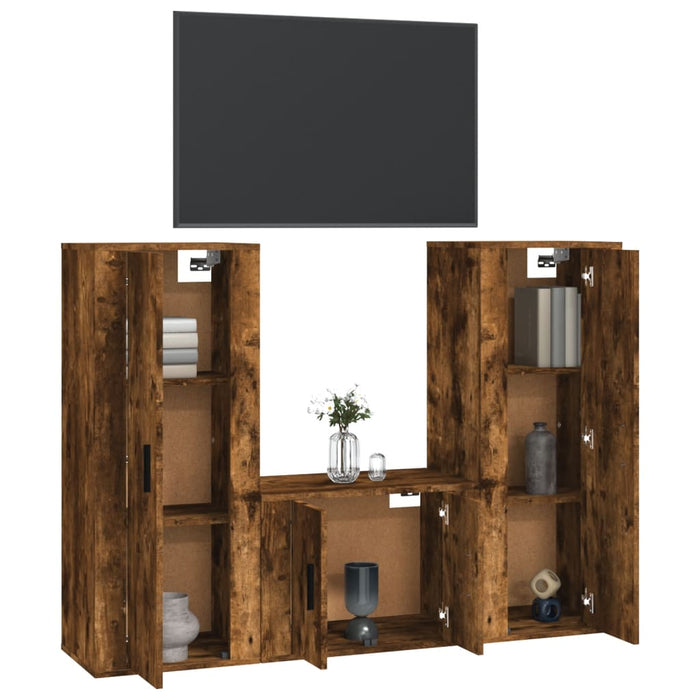 Set Mobili Porta TV 3 pz Rovere Fumo in Legno Multistratocod mxl 124784