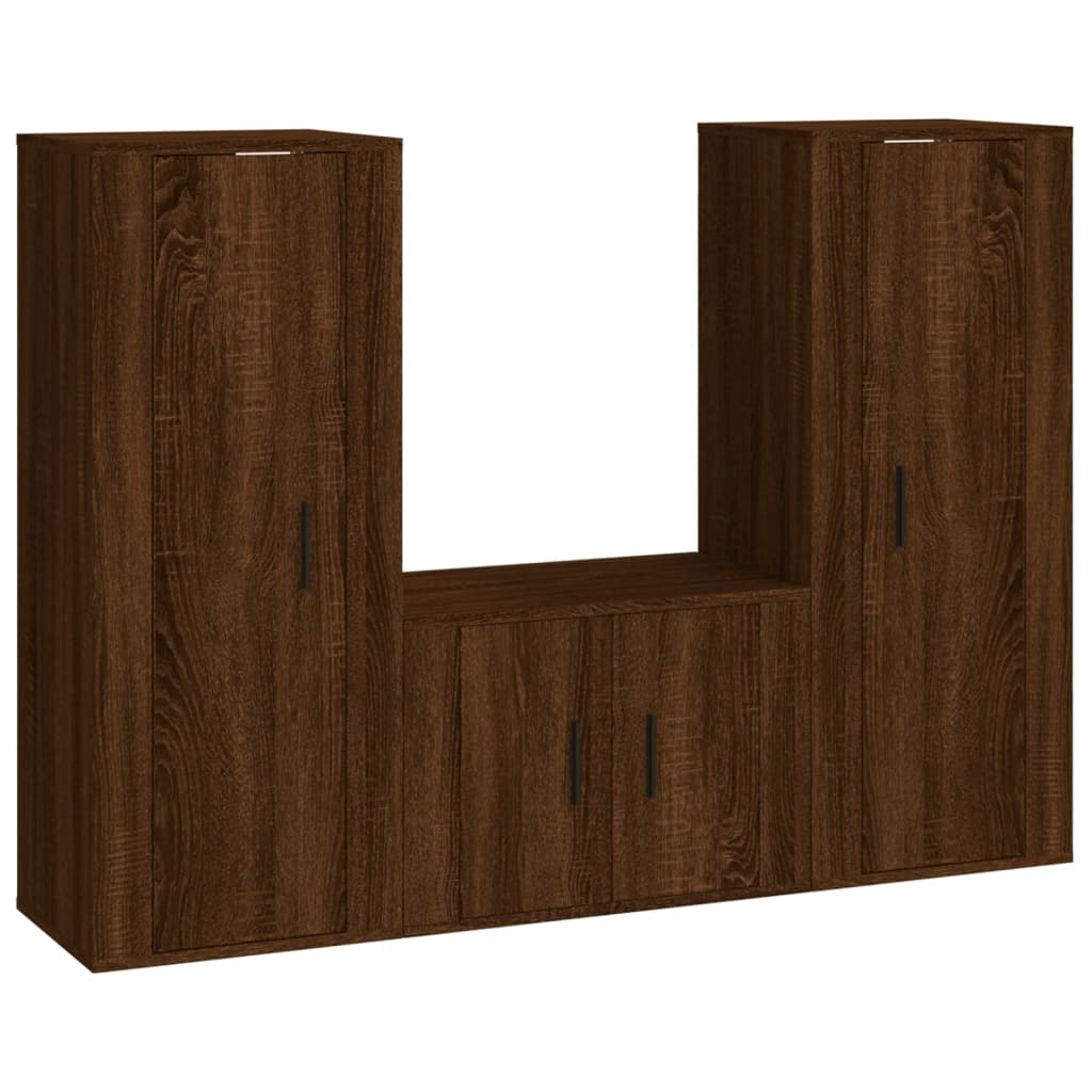 Set Mobili Porta TV 3 pz Rovere Marrone in Legno Multistrato 3188749