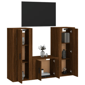 Set Mobili Porta TV 3 pz Rovere Marrone in Legno Multistrato 3188749