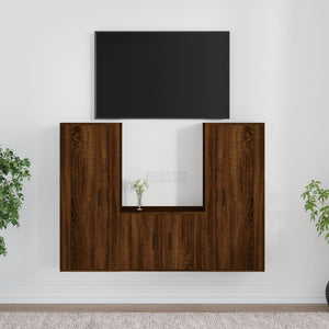 Set Mobili Porta TV 3 pz Rovere Marrone in Legno Multistrato 3188749