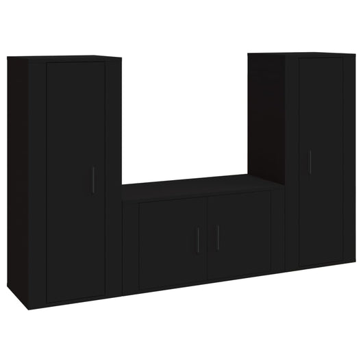 Set Mobili Porta TV 3 pz Nero in Legno Multistrato 3188751