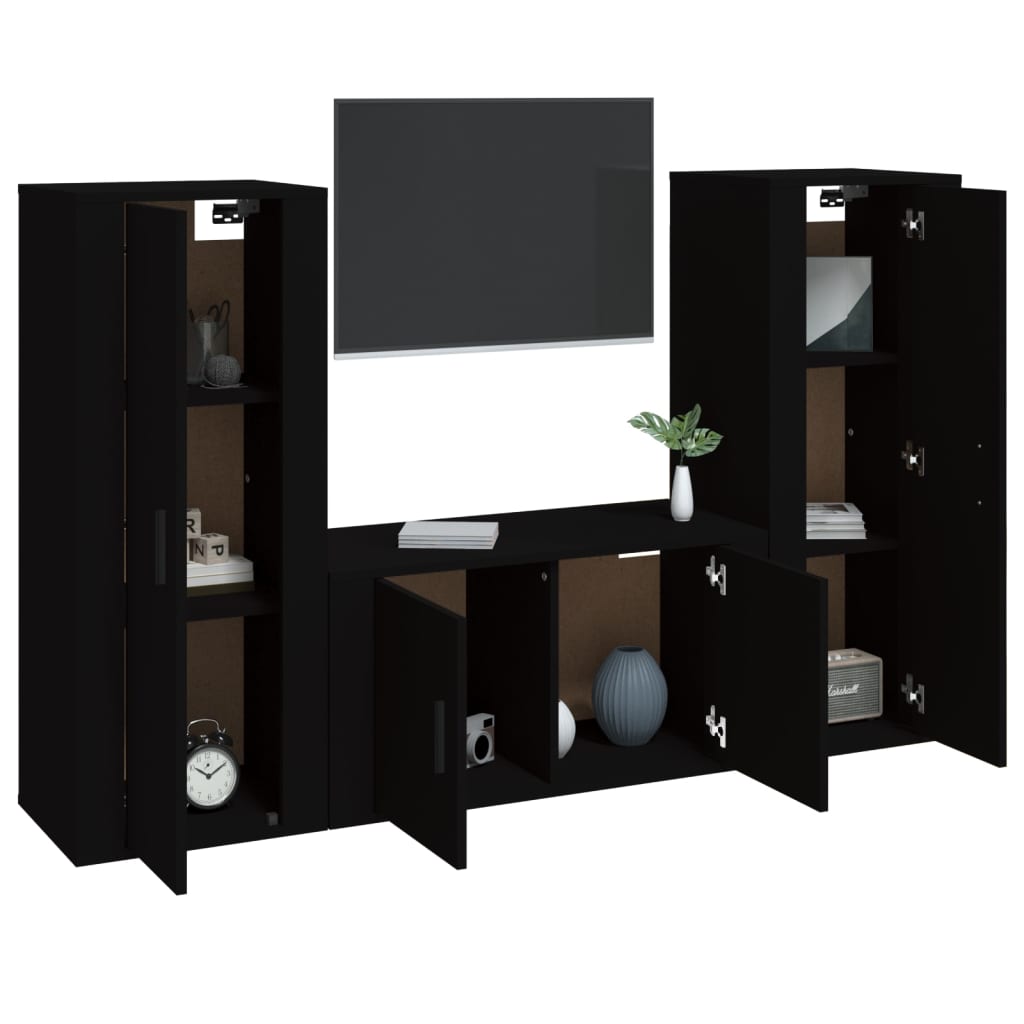 Set Mobili Porta TV 3 pz Nero in Legno Multistrato 3188751