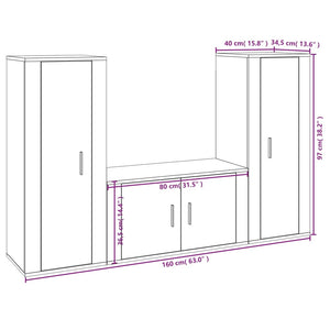 Set Mobili Porta TV 3 pz Nero in Legno Multistrato 3188751