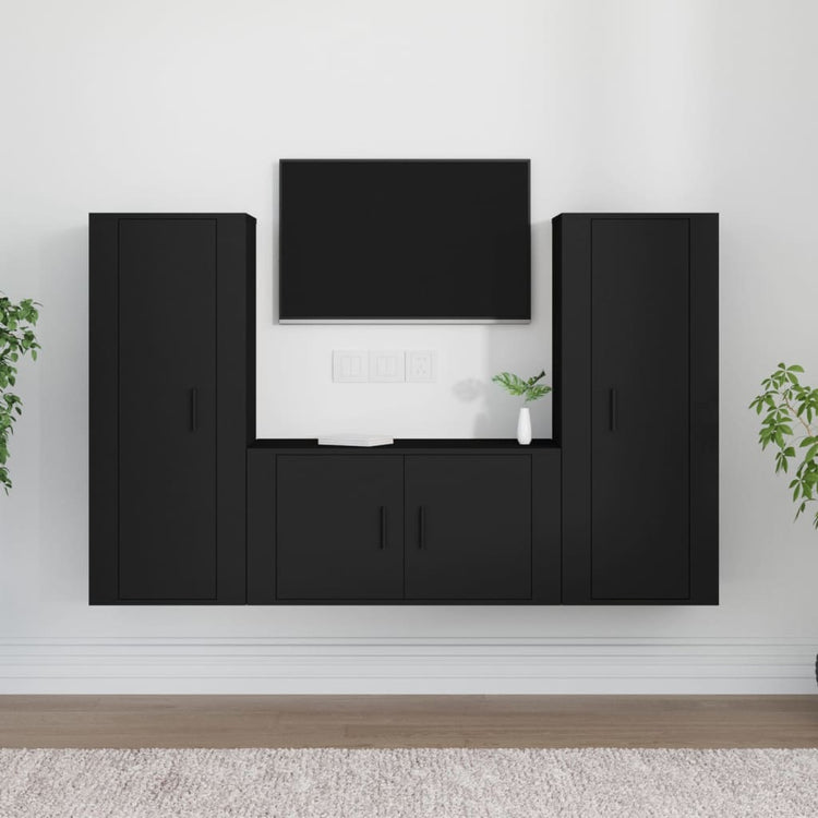 Set Mobili Porta TV 3 pz Nero in Legno Multistrato 3188751