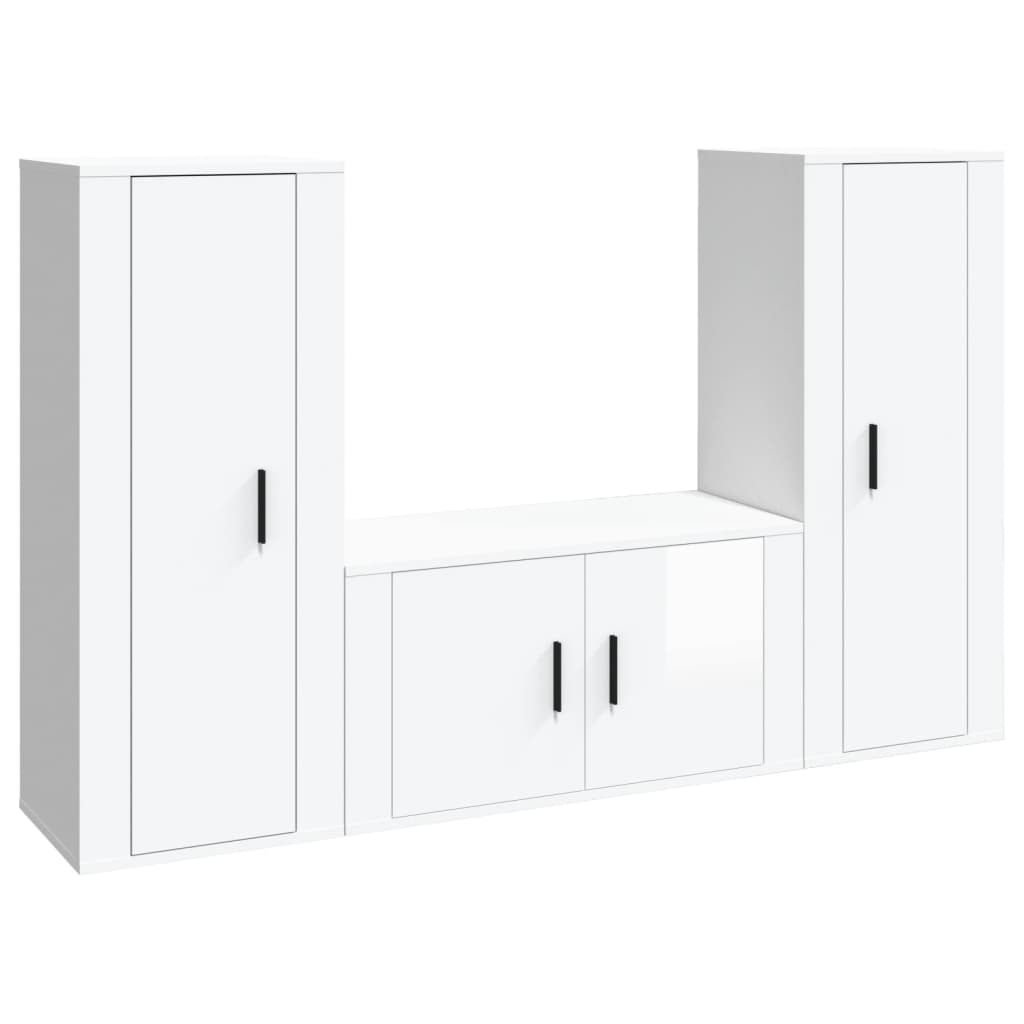 Set Mobili Porta TV 3 pz Bianco Lucido in Legno Multistrato 3188752