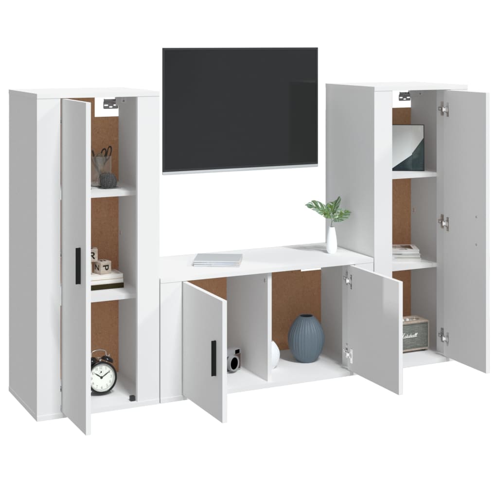 Set Mobili Porta TV 3 pz Bianco Lucido in Legno Multistrato 3188752