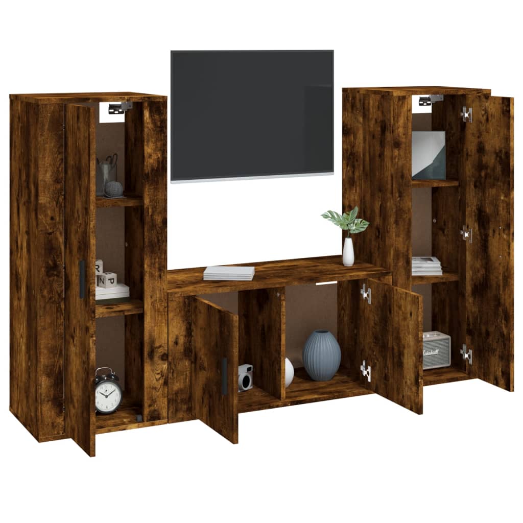 Set Mobili Porta TV 3 pz Rovere Fumo in Legno Multistratocod mxl 80290