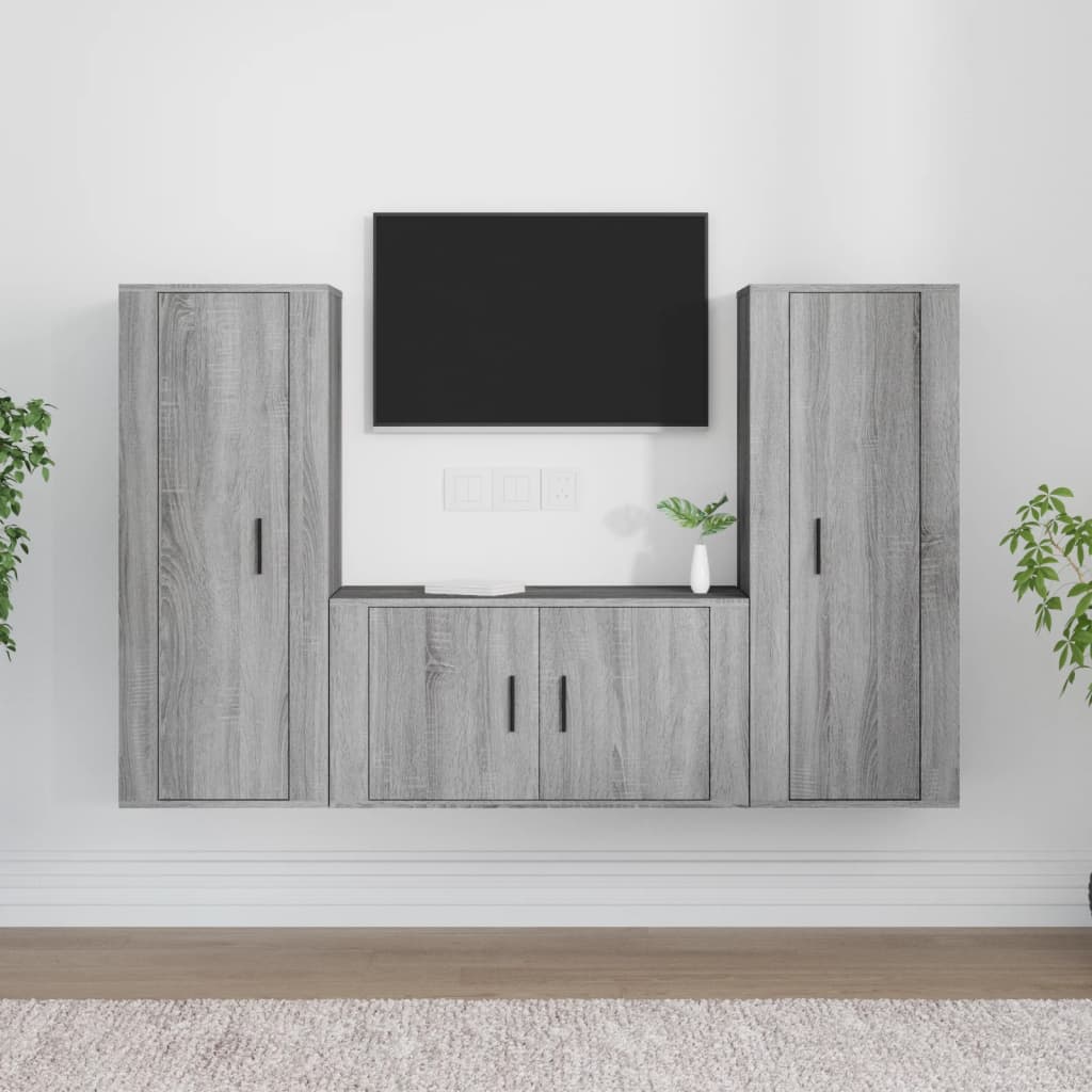 Set Mobili Porta TV 3 pz Grigio Sonoma in Legno Multistrato 3188756