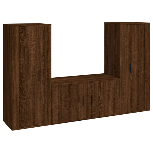 Set Mobili Porta TV 3 pz Rovere Marrone in Legno Multistrato 3188757