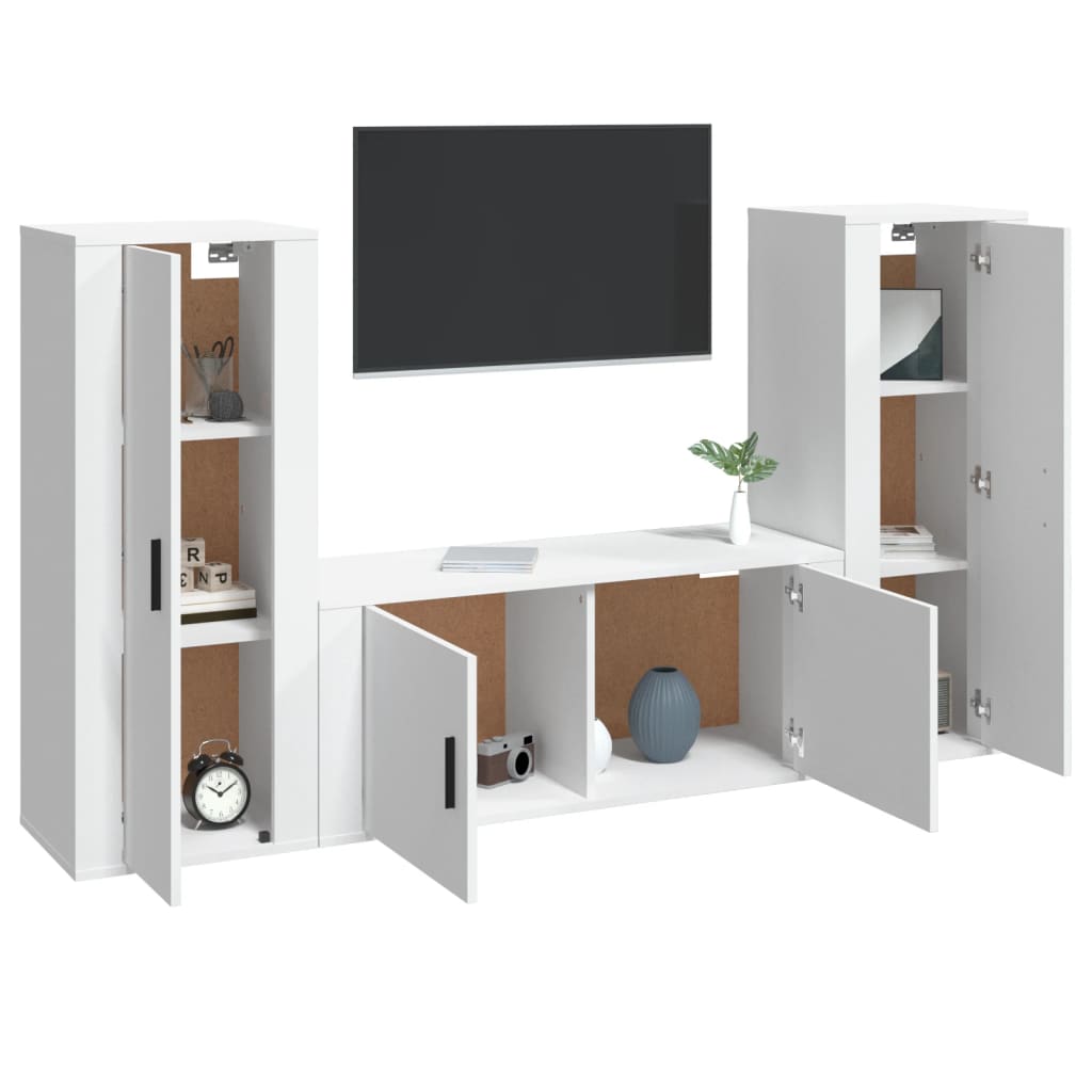 Set Mobili Porta TV 3 pz Bianco in Legno Multistrato 3188758