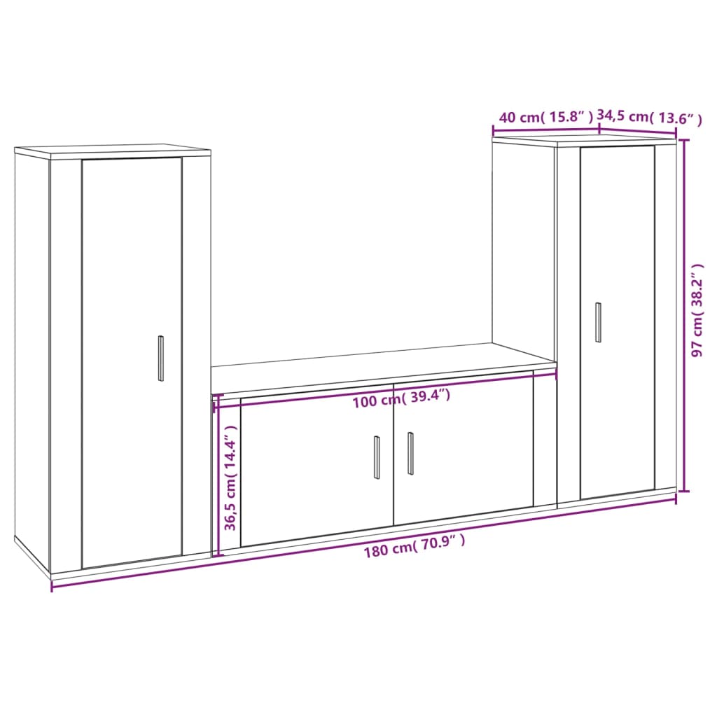 Set Mobili Porta TV 3 pz Bianco in Legno Multistrato 3188758