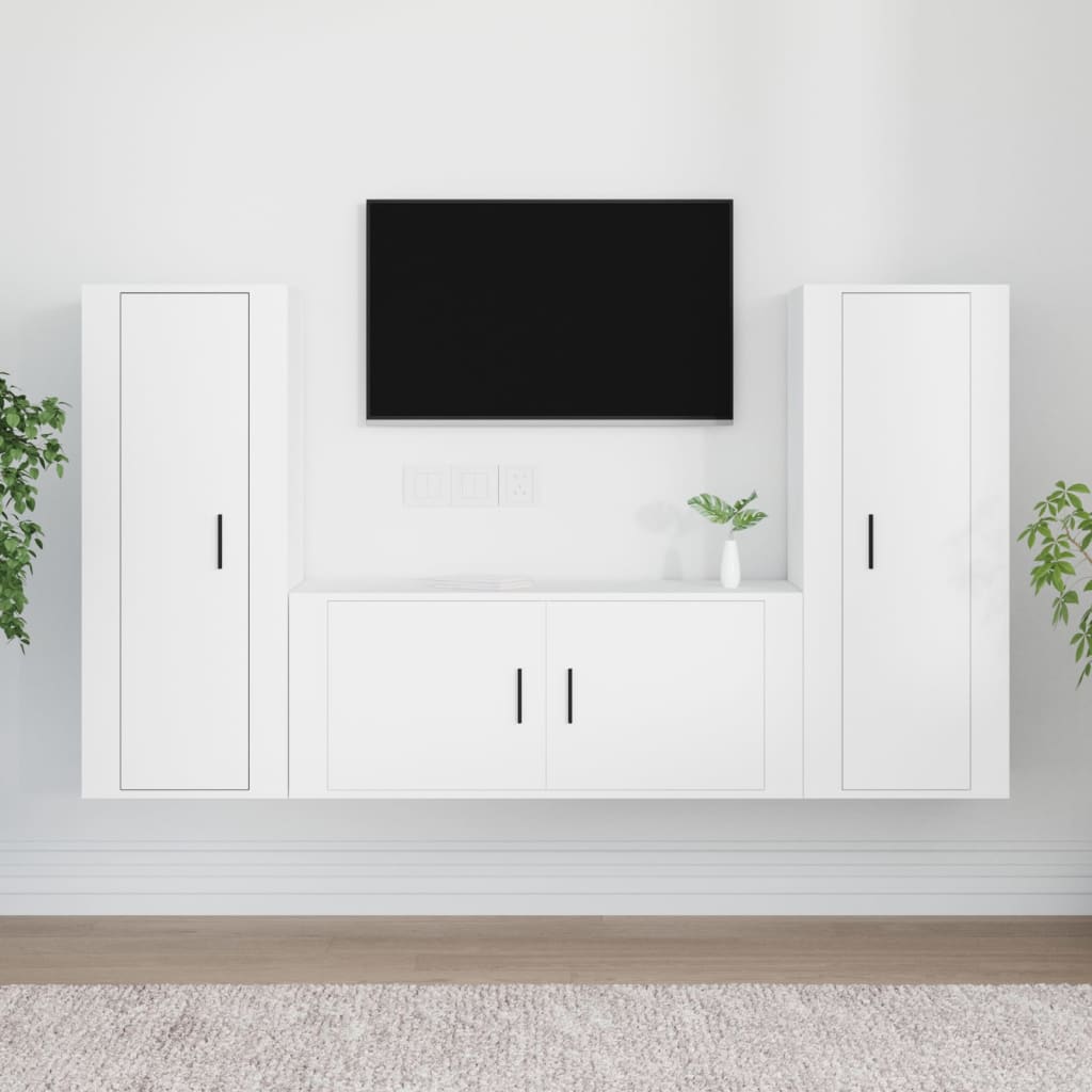 Set Mobili Porta TV 3 pz Bianco in Legno Multistrato 3188758