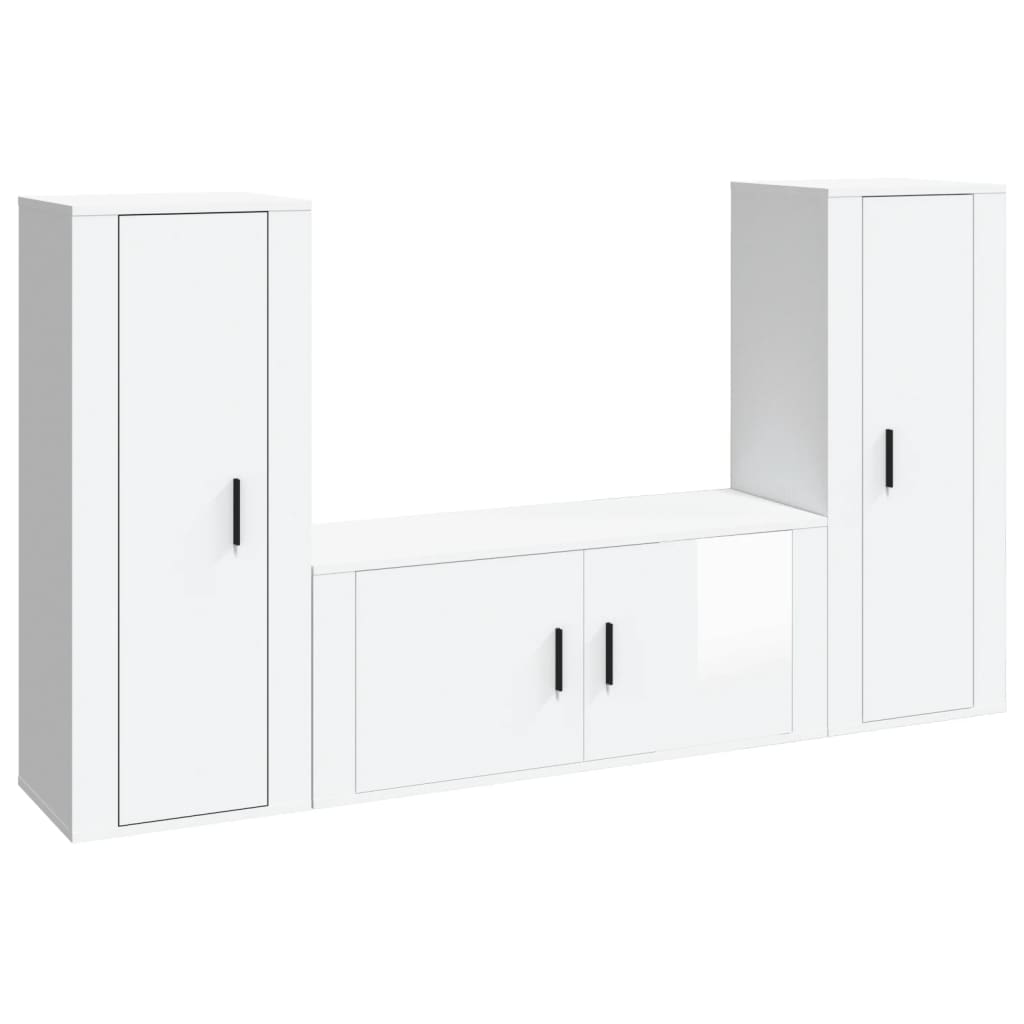 Set Mobili Porta TV 3 pz Bianco Lucido in Legno Multistrato 3188760