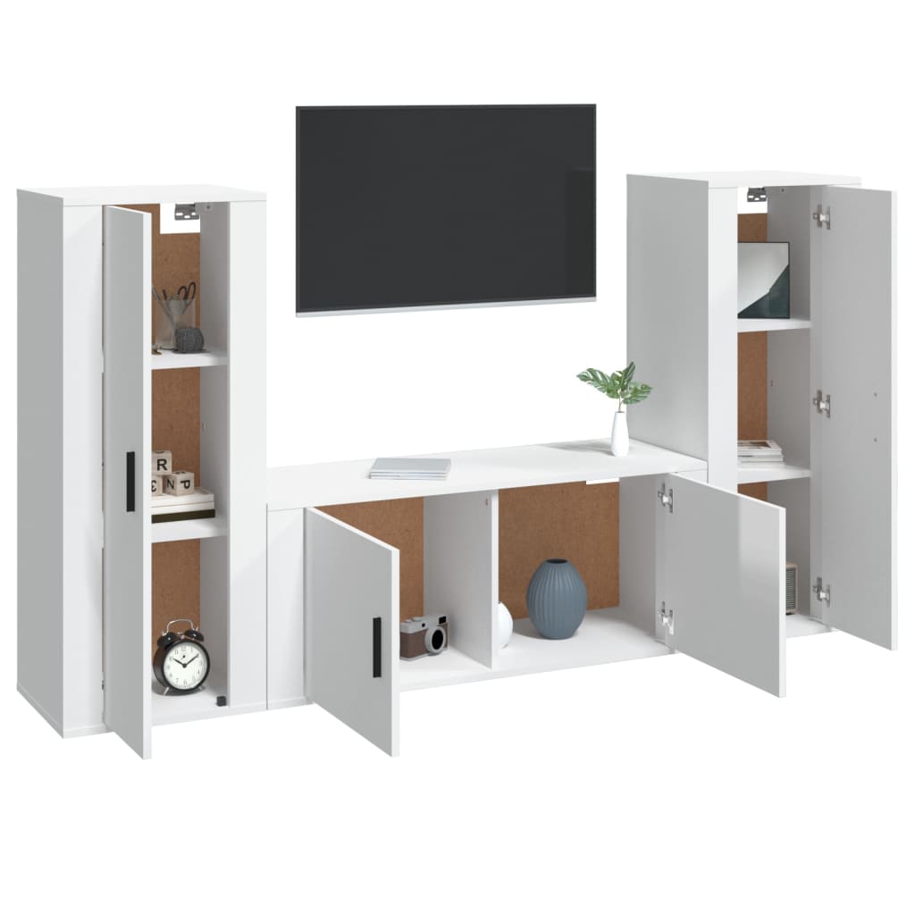 Set Mobili Porta TV 3 pz Bianco Lucido in Legno Multistratocod mxl 77295