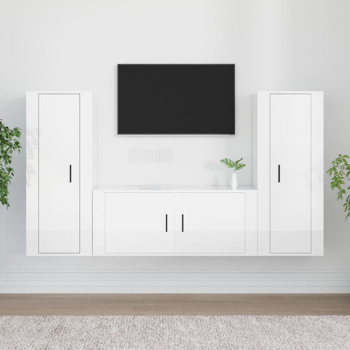 Set Mobili Porta TV 3 pz Bianco Lucido in Legno Multistrato 3188760