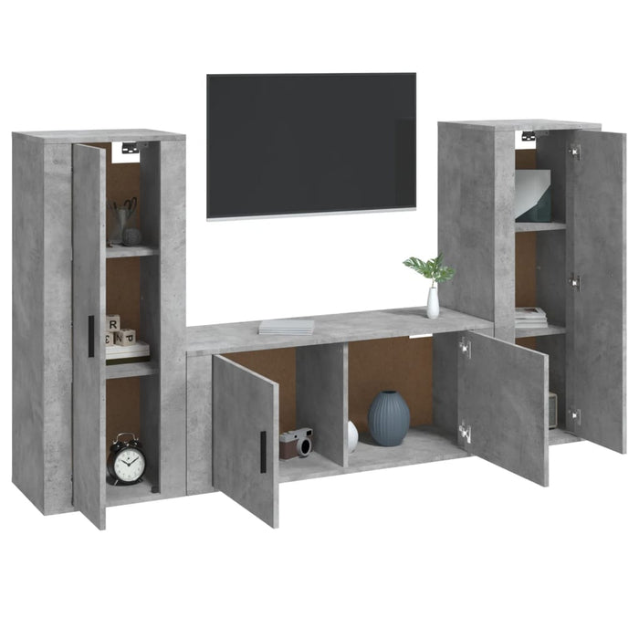 Set di Mobili Porta TV 3 pz Grigio Cemento in Legno Multistratocod mxl 77232