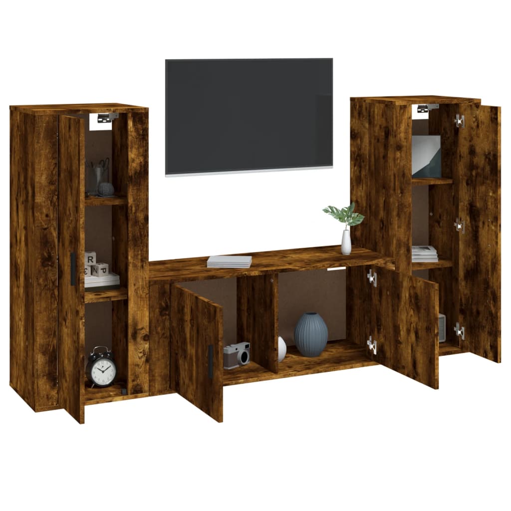 Set Mobili Porta TV 3 pz Rovere Fumo in Legno Multistratocod mxl 100829