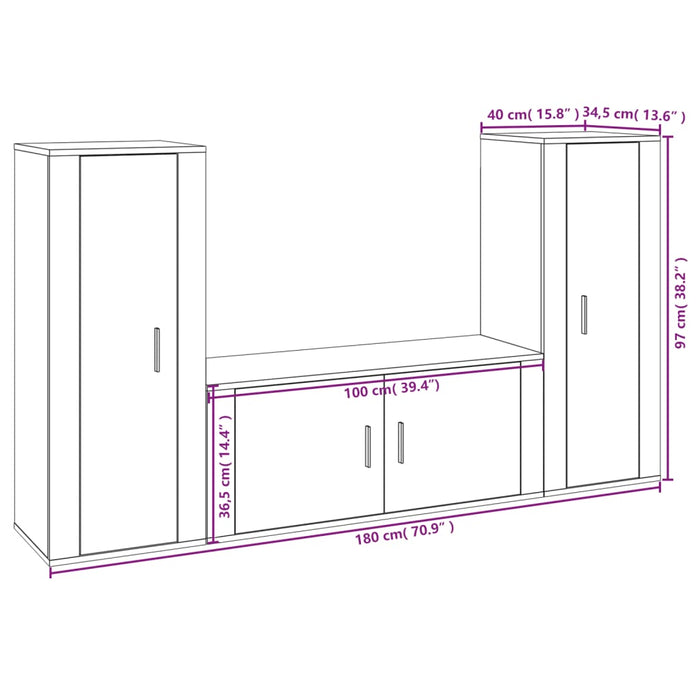 Set Mobili Porta TV 3 pz Rovere Fumo in Legno Multistrato 3188763