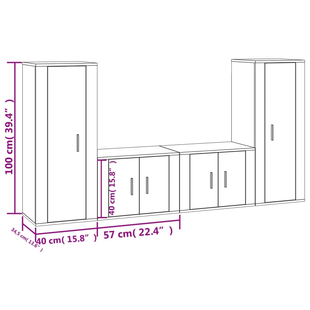 Set di Mobili Porta TV 4 pz Bianco in Legno Multistrato 3188766