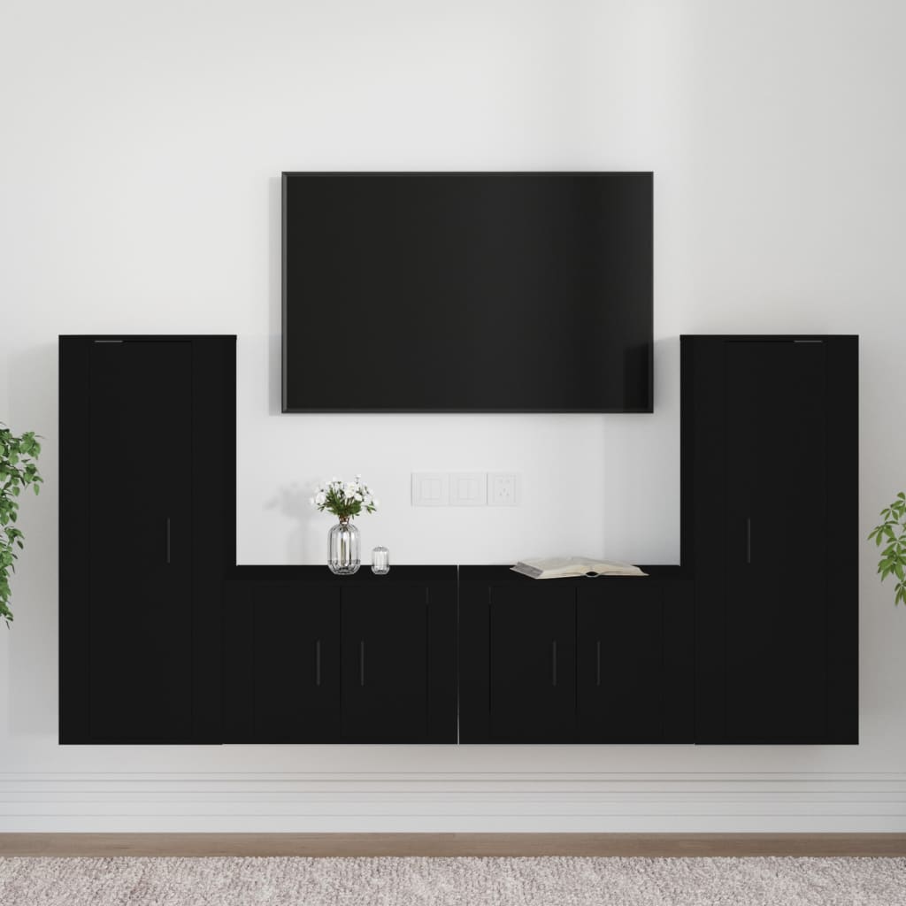 Set Mobili Porta TV 4 pz Nero in Legno Multistrato 3188767