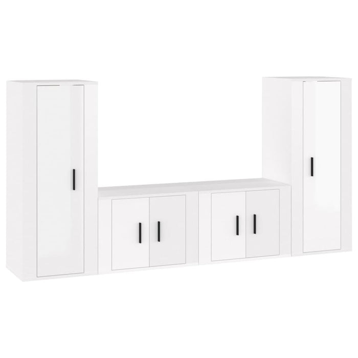 Set di Mobili Porta TV 4 pz Bianco Lucido in Legno Multistrato 3188768