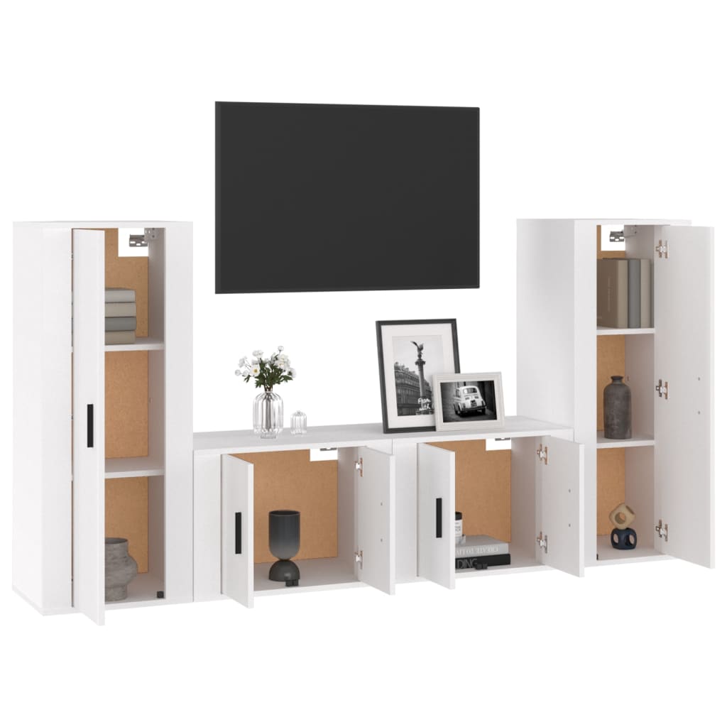 Set di Mobili Porta TV 4 pz Bianco Lucido in Legno Multistrato 3188768