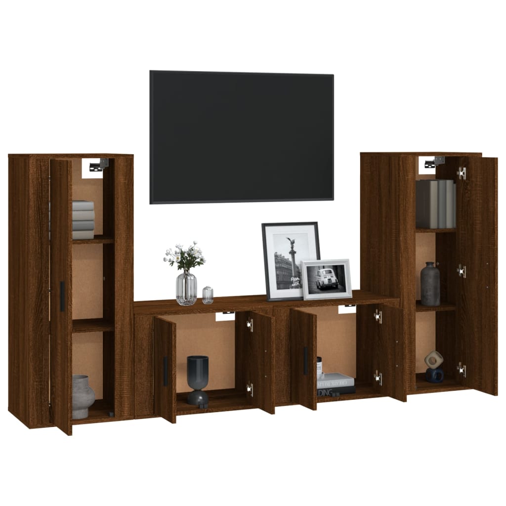 Set Mobili Porta TV 4 pz Rovere Marrone in Legno Multistrato 3188773