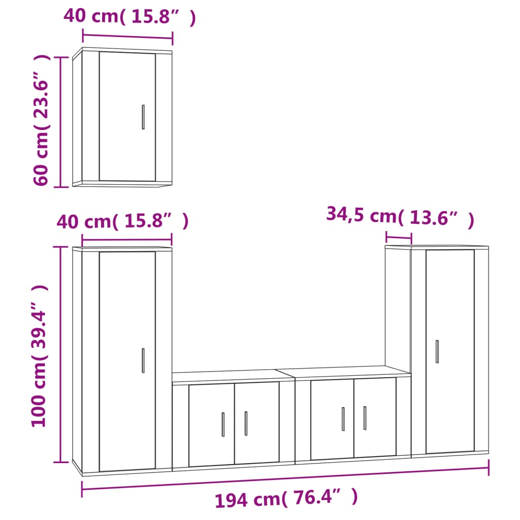 Set di Mobili Porta TV 5 pz Nero in Legno Multistrato 3188775